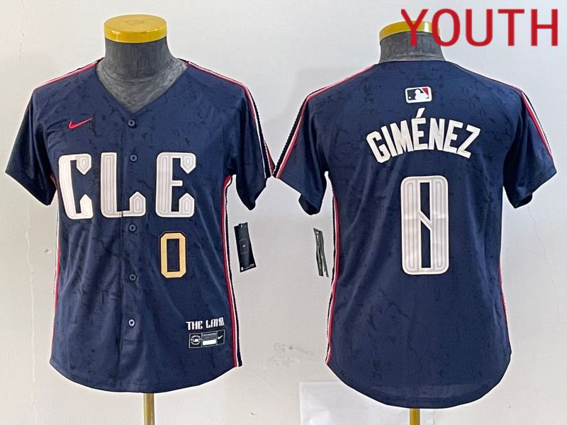 Youth Cleveland Indians #0 Gimenez Blue City Edition Nike 2024 MLB Jersey style 2